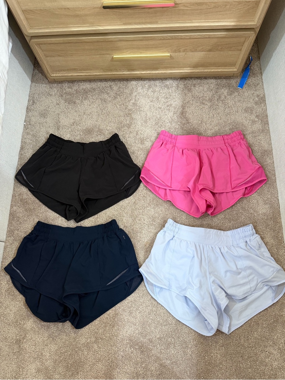 Set of 4: Lululemon Shorts, Size 6 (Pink, Purple, Black, Navy Blue)